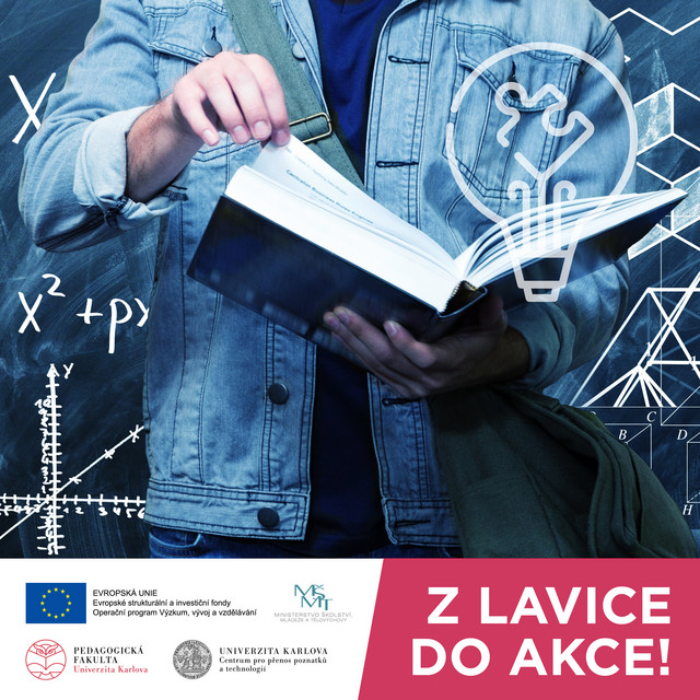 Cover of Z lavice do akce! with the logos of Charles University and the project partners.